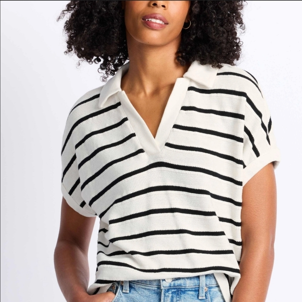 Madewell Striped Short Sleeve Polo Sweater - Picture 11 of 11